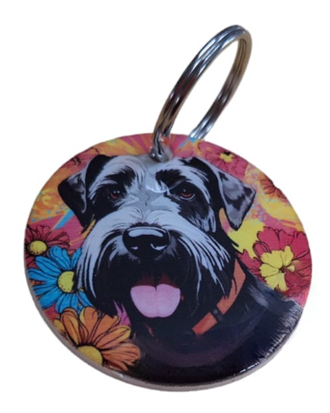 Keyring - Funky &amp; Colourful Schnauzer with Red Collar