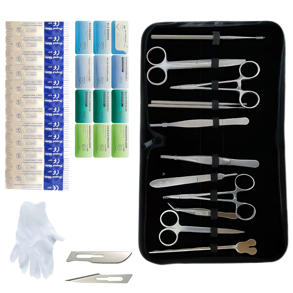 Dissection Kit 11 Piece with Suture Practice for Medical Training- Black