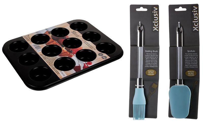 Non Stick Mini Cup Pan 12 Hole + Silicone Pastry Brush &amp; Spatula