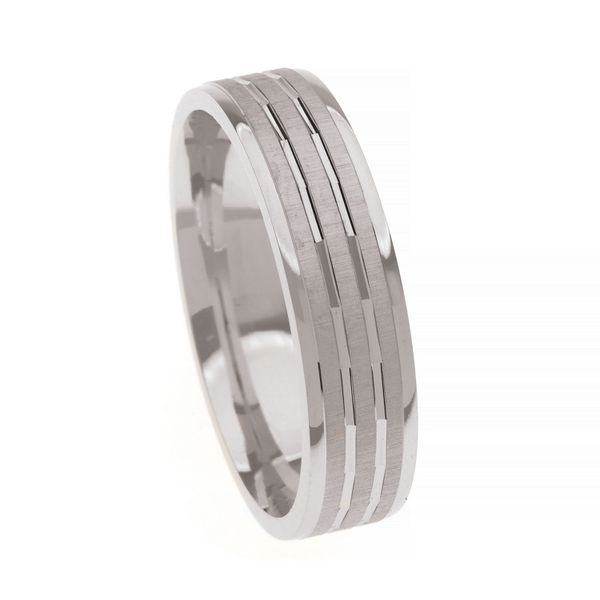 Silver Gents Band with Line Design