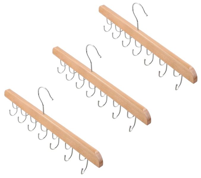 Natural Wooden Belt Hangers for Closet - Belt Rack Organiser - 3 - Piece Set