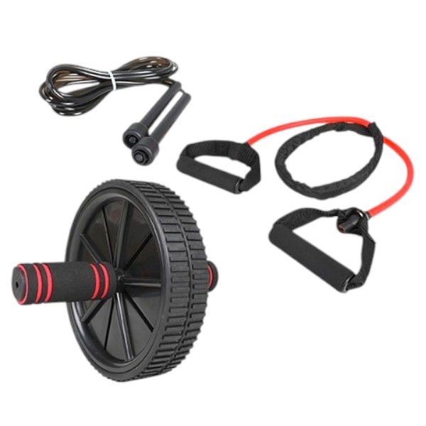 Trojan 3 Piece Toning Workout Exercise Ab Wheel, Skipping Rope, Resistance Band