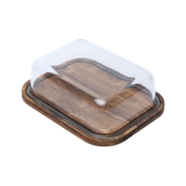 Medium-Elegant Bamboo Butter Dish with Crystal Clear Glass Lid -Transparent