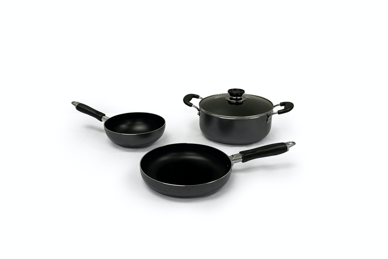 Real Chef BAISC Non-Stick Casserole Pot Wok and Fry Pans Combo 4 Piece Set