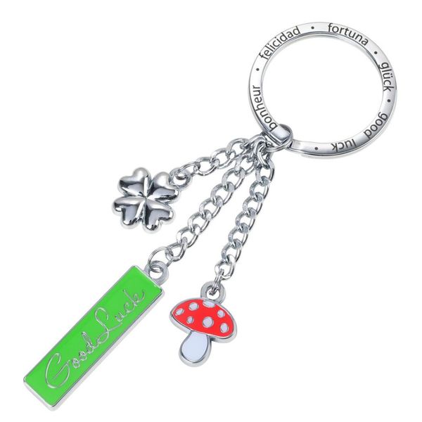 TROIKA Keyring with Good Luck, 4 Leaf Clover &amp; Lucky Toadstool Charms