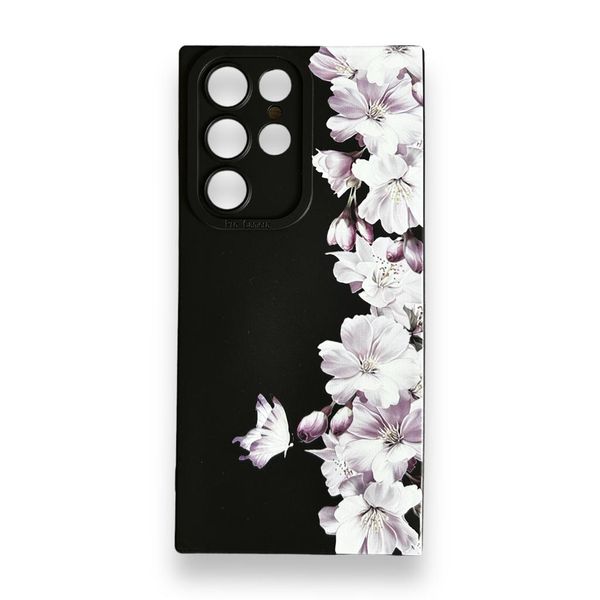 AMA Flower Line Black Silicon Protective Case For Samsung Galaxy S22 Ultra
