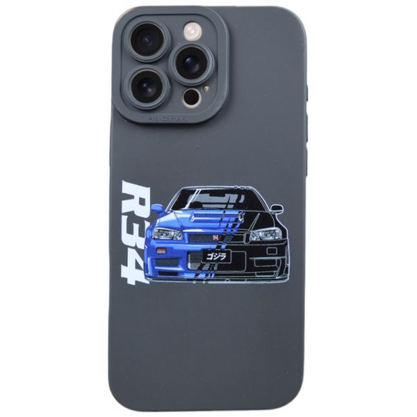 R34 Skyline Motif Phone Case Compatible With iPhone 16 Pro Max - Black/Blue