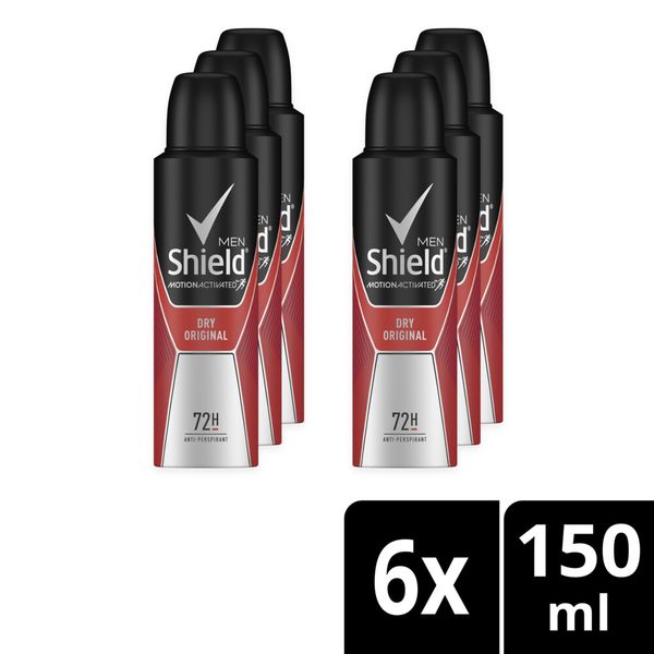 Shield Men Dry Original Antiperspirant Deodorant Body Spray 6x150ml