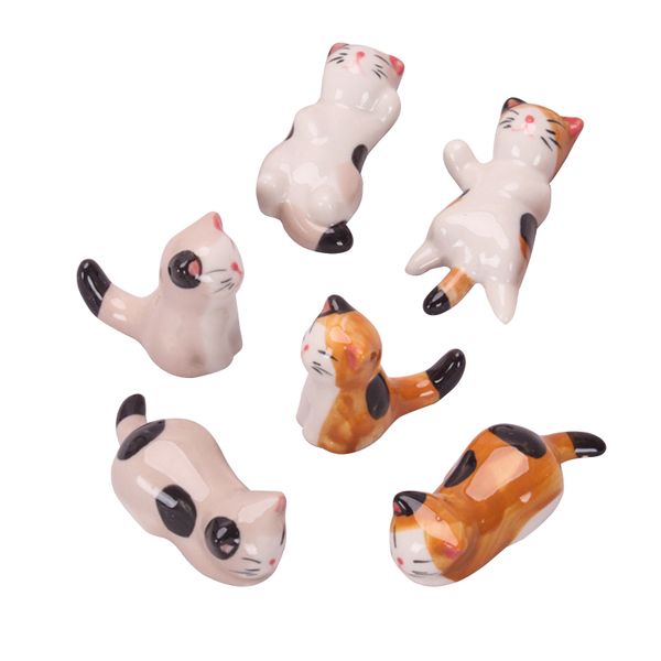 6 piece Lucky Cat Chopstick Holders Ceramic Chopstick Rest Ornaments