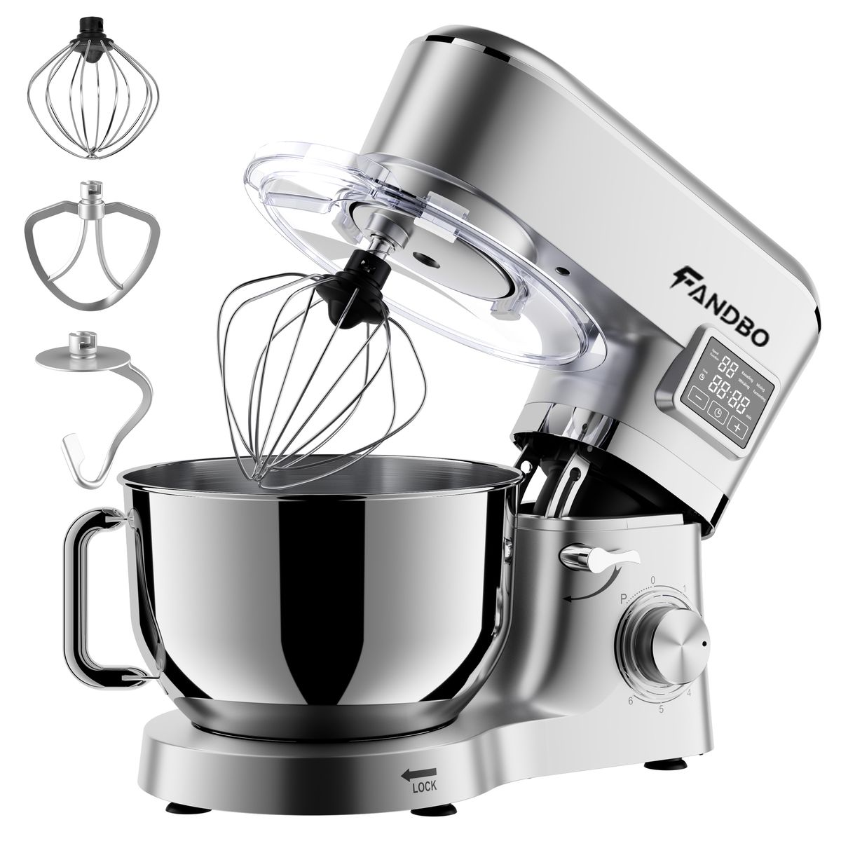 FANDBO 1400W 6.2L Smart Display Stand Mixer for Baking with Stand Bowl