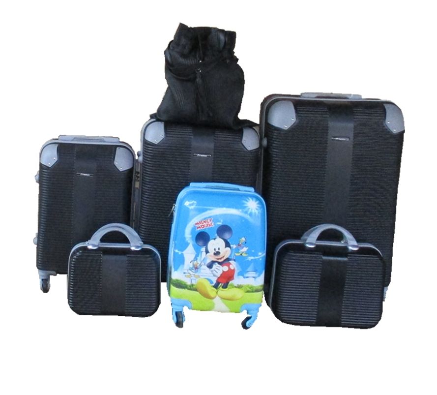 5-Piece ABS Luggage Set with Mickey Mouse Kids Case & Ladies' Bag - Black