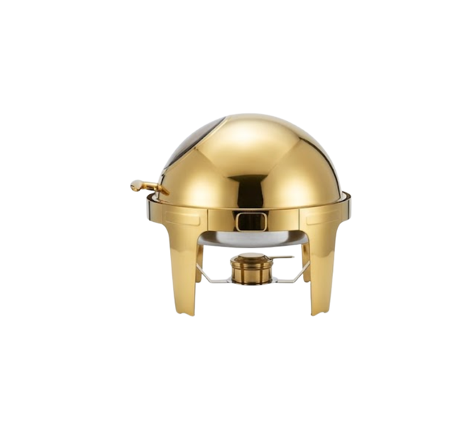 Luxury Round Roll-Top Chafing Dish with Viewing Window &amp; Fuel Holder - Gold