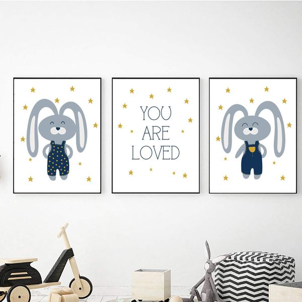 Bunny Blue You are Loved - A3 Canvas -Set Of 3