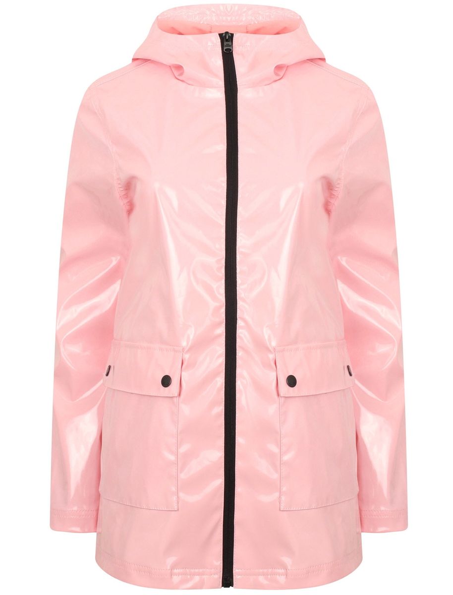 Tokyo Laundry Ladies - Shine Patent Hooded Rain Coat In Apricot Blush ...