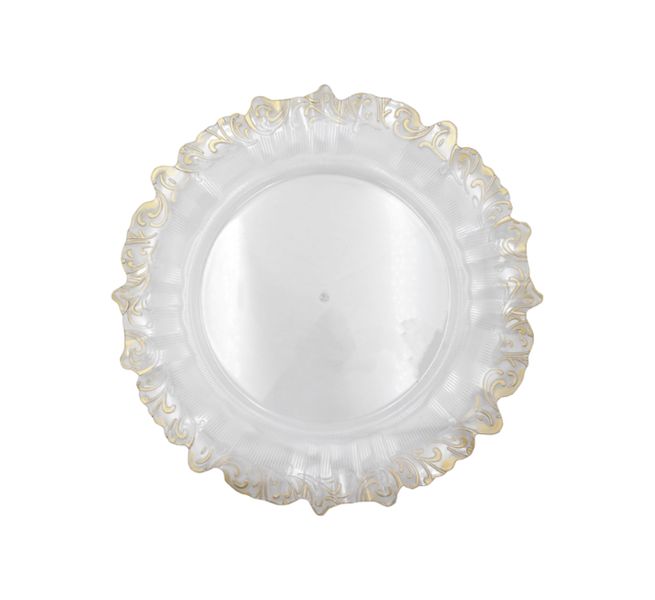 Clear Plastic Underplate Gold Fancy Rim set of 4