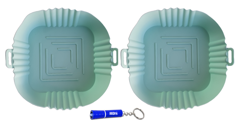 16cm Square Silicone Air Fryer Pad with Pack of 2 HDS Branded Keyring Torch