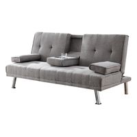 Anchor Sofa Bed with Cupholder 3 Seater Padded Armrests Linen & Metal Legs