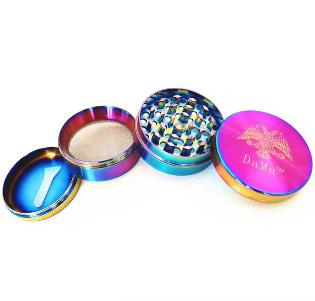DaMa™ Dry Herb Grinder Weed Crusher 4 Stage - 50mm Solid Lid - Iridescent