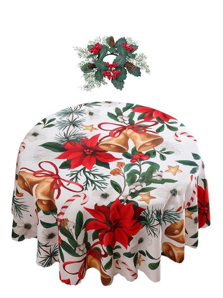 Elegant Floral Bell Round Tablecloth (180cm) + Wreath ( 35cm)
