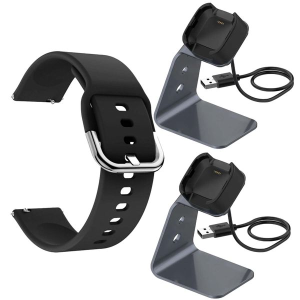 FocusFit Fitbit Versa/Versa Lite Silicone Strap With 2 Charging Stands
