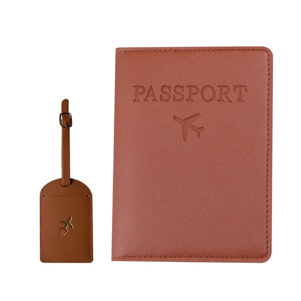 PU Passport Holder Wallet with Luggage Tag Travel Set Solid Color