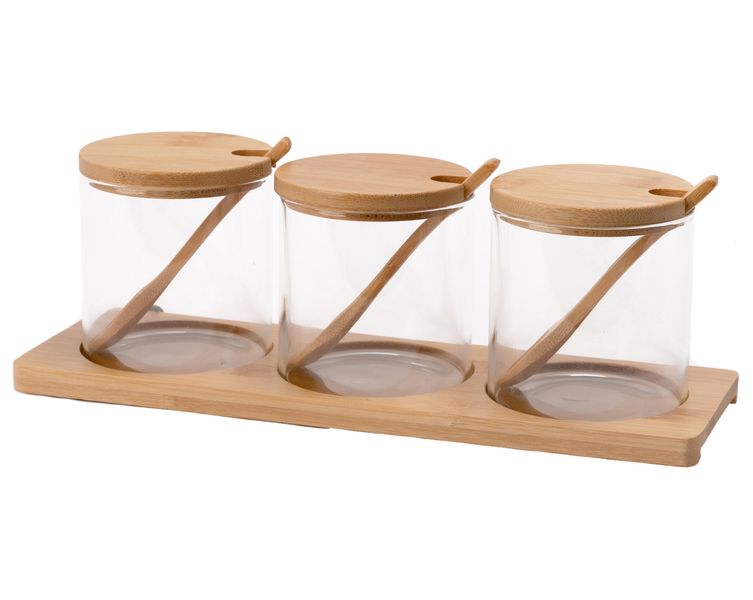 Glass and Bamboo Seasoning Jars