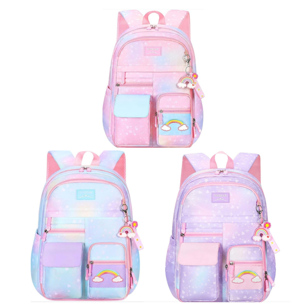 School Girls Rainbow Backpack Refrigerator Door Style &amp; Multi Compartments