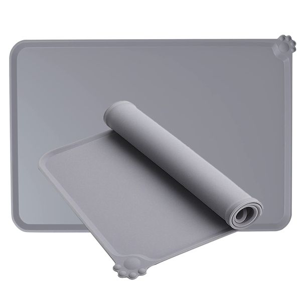 Silicone Waterproof Pet Feeding Mat Placemat 2-piece Set -48x30cm-Grey