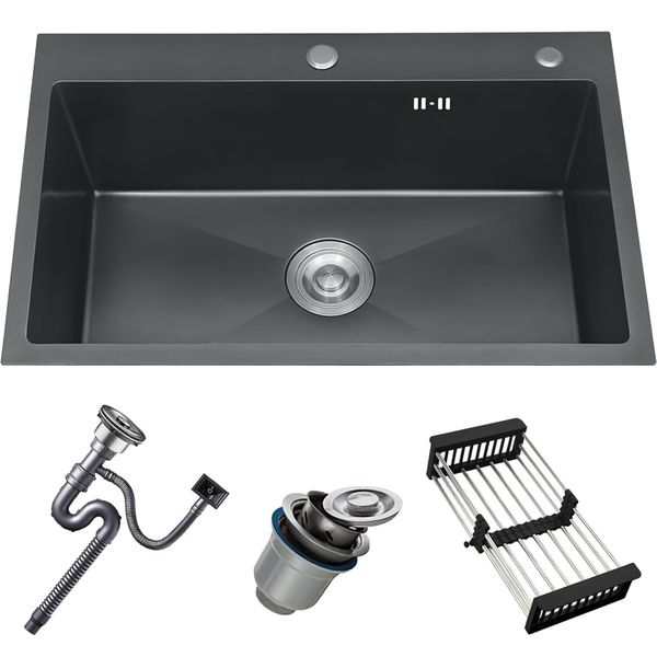 60cm Stainless Steel Single-Bowl Kitchen Sink, Scratch-Resistant Heavy-Duty