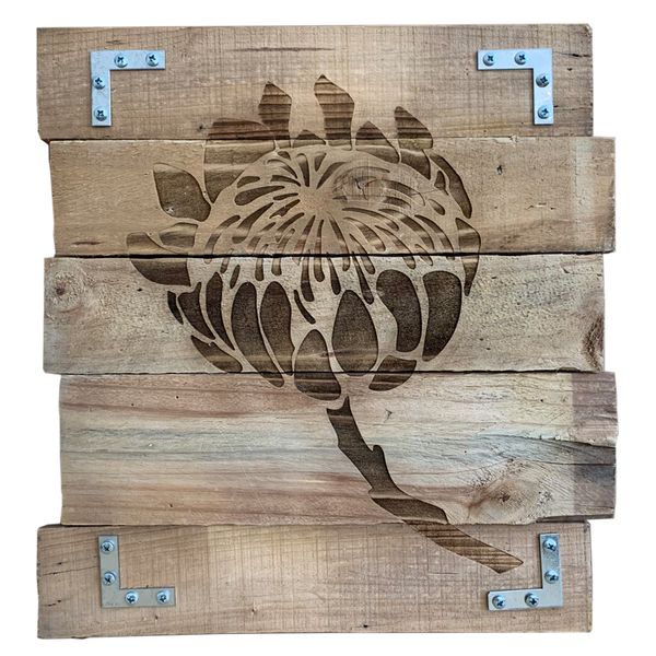 Unique Wall Art - Reclaimed Wood Engraved With Protea