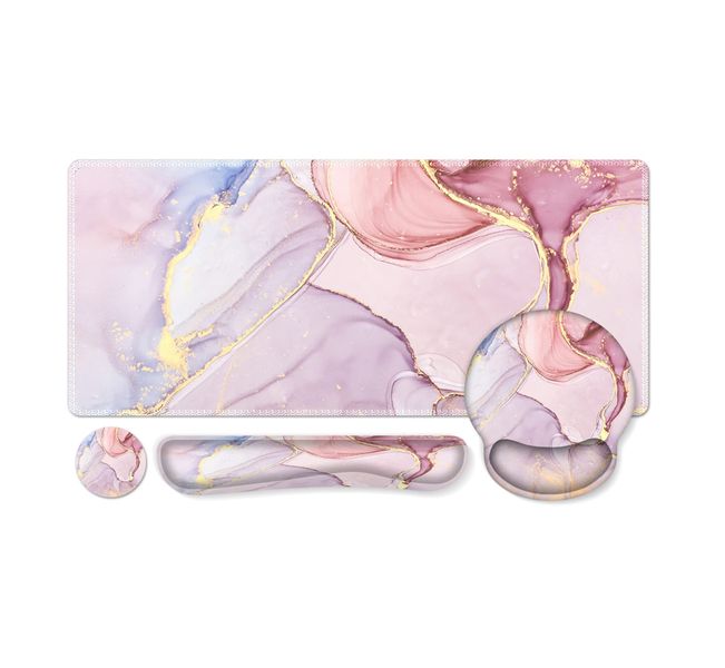 Mouse Pad with Wrist Support, Ergonomic Mouse Keyboard Pad Set with Coaster