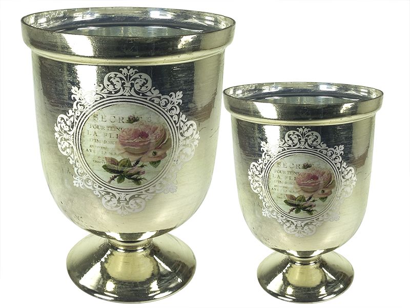 Baytiques - S/2 Ftd Hurrican Antique Silver/Rose Vas