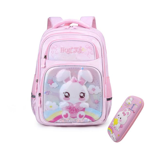 Primary School Backpack For Girl with Bunny Print and Pencil Case