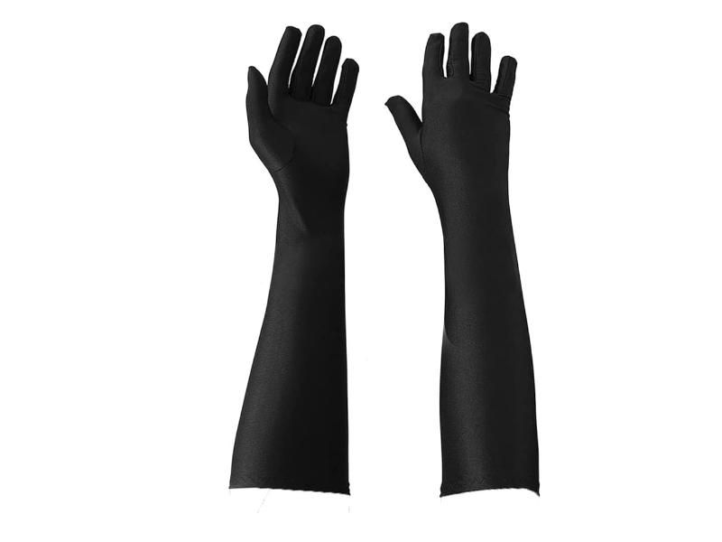 Classic Black Opera Length Satin Gloves (One Size Fits Most)