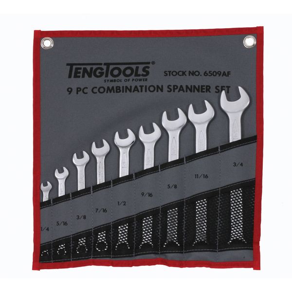 TengTools - Imperial Combination Spanner Set in Tool Roll, 9 Piece - 6509AF