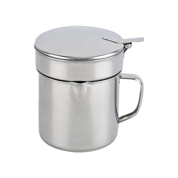 Stainless Steel Oil &amp; Grease Canister with Hinged Lid Removable Strainer