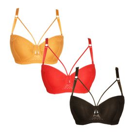 3 Pack Women Lace Lingerie Bralette Unpadded Wireless Strappy