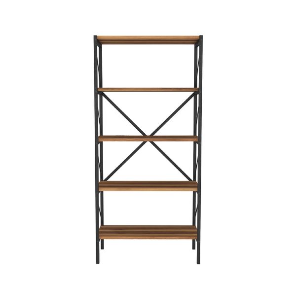 Modern 5-Tier Multi-Purpose Metal Bookcase with Shelves- Walnut- 60 x 150cm