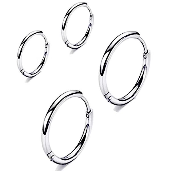 2 Pairs Silver Stainless Steel Hoop Hinged Tragus Sleeper Earrings Women