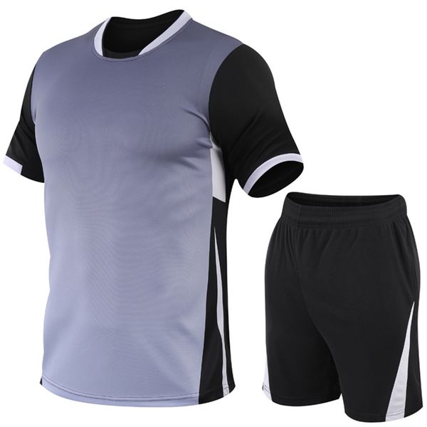 Men Running Soccer Tracksuit Summer Gradient Color Workout Sweat Suit