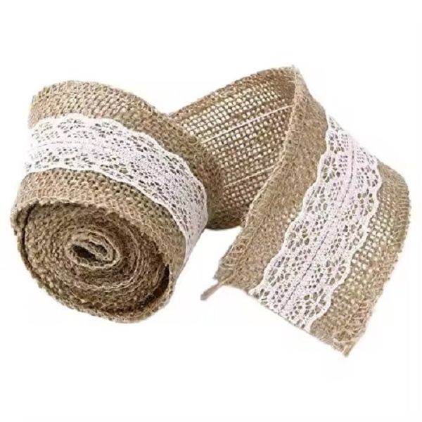 Burlap Lace Jute Fabric Roll for Event Wedding Decoration