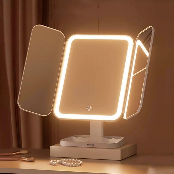 LED Vanity Mirror with 2X/3X Magnification,Rechargeable 3fold Makeup Mirror