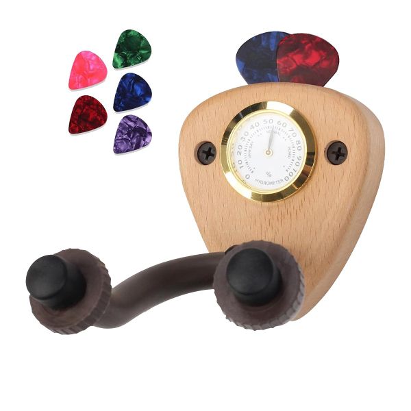 Guitar Wall Mount Holder with Humidity Monitoring Hook with 5 Picks