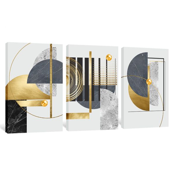 Gold Foil 3-Piece Abstract Art Geometric Canvas Print Wall Art Decor