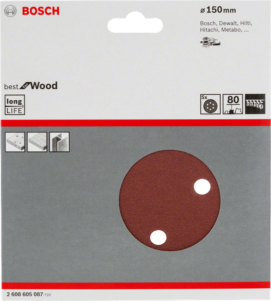 Best Wood+Paint random orbital sanders 150 mm 80 6 holes 5 Piece