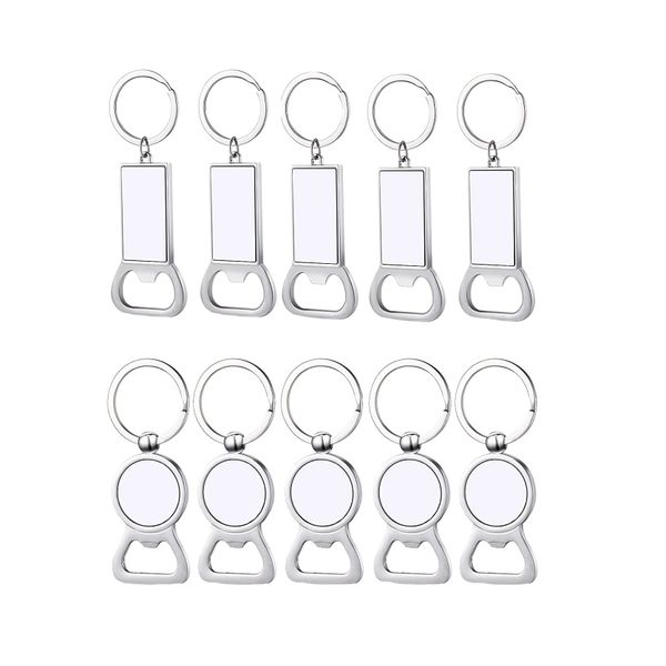 10 Pcs Metal Bottle Opener Key Ring Aluminum Heat Transfer Keychain