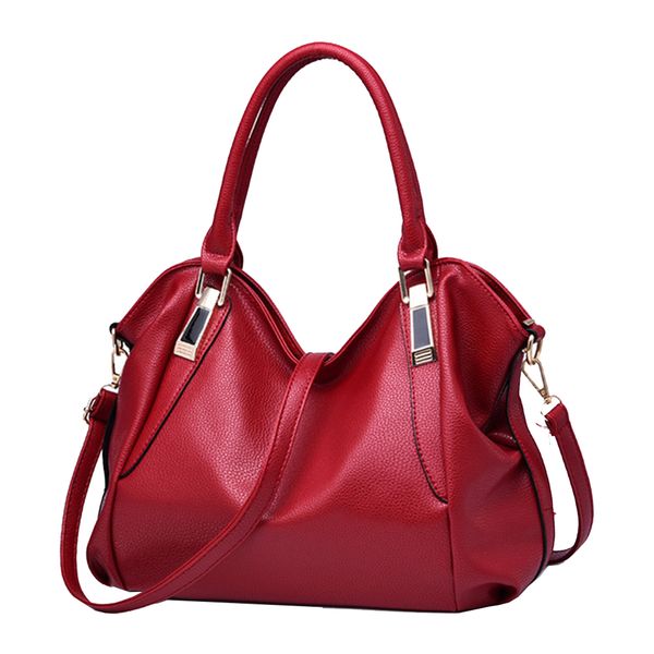Women's Fashion Soft Leather Satchel Handbag Shoulder Bag - Wine Red