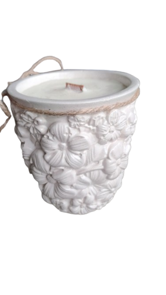 Blossom &amp; Vanilla Scent Flower Vase Candle, White soy wax 9.5cm