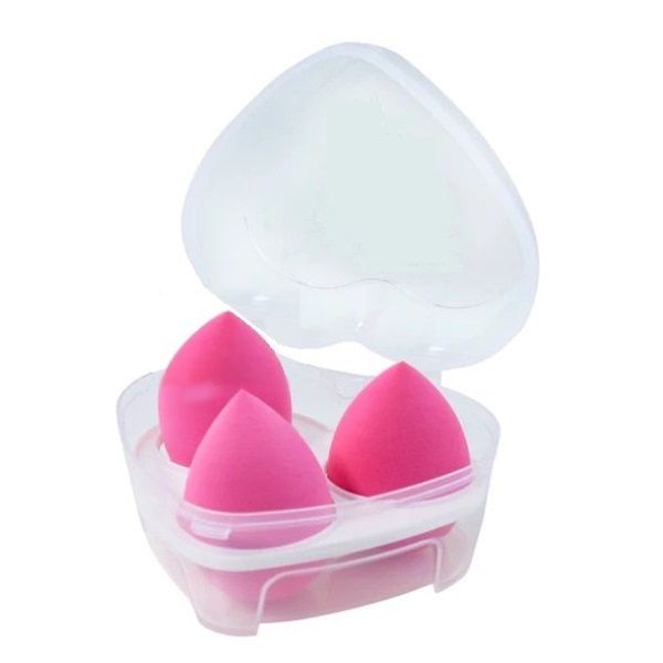 3 Piece Makeup Blending Sponges in Heart shaped Container
