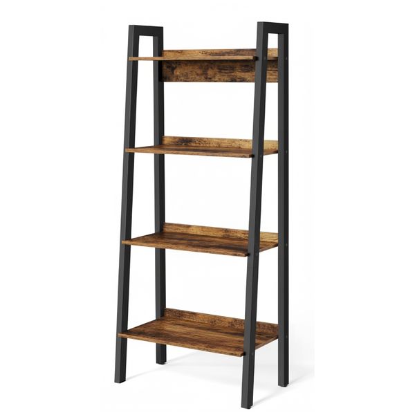 4-Tier Narrow Ladder Bookshelf - Rustic Brown &amp; Black